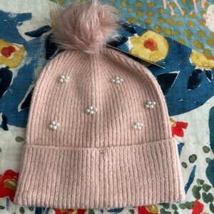 Brand New Pink with Beaded Flowers Womens Beanie by Skechers